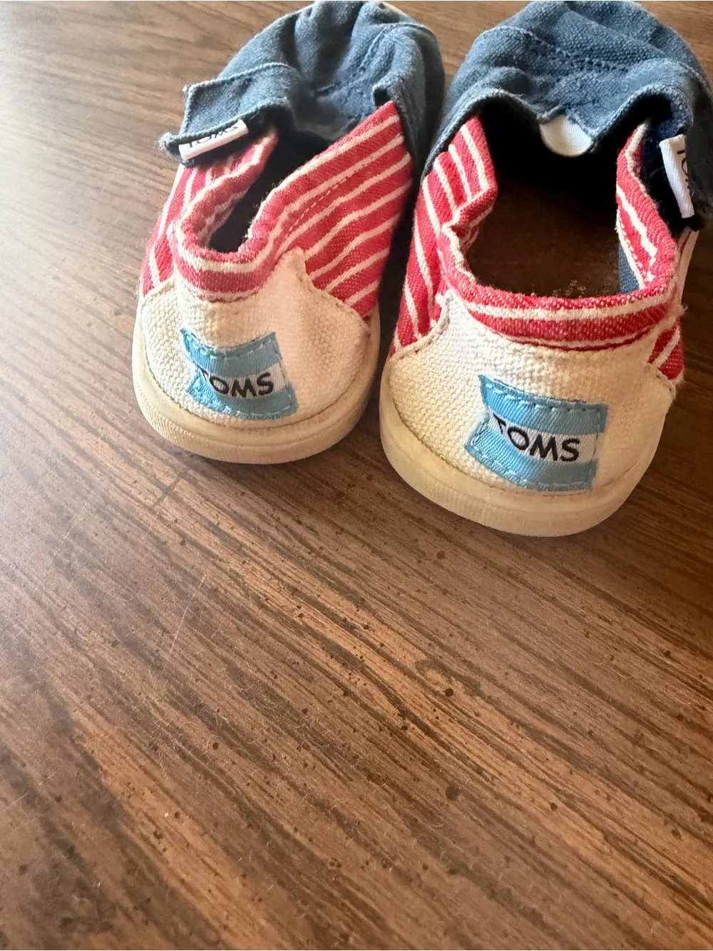 Toms Kids Slip-On Sneakers in Blue with Red Stripe Lining